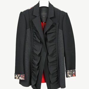 Marie Saint Pierre Black Neoprene & Ponte Ruffle Patchwork Blazer